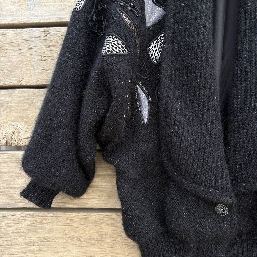 Christine Vintage Mohair Blend Lined Sweater Coat 80s Statement Glam Sz Lg - Picture 4 of 10